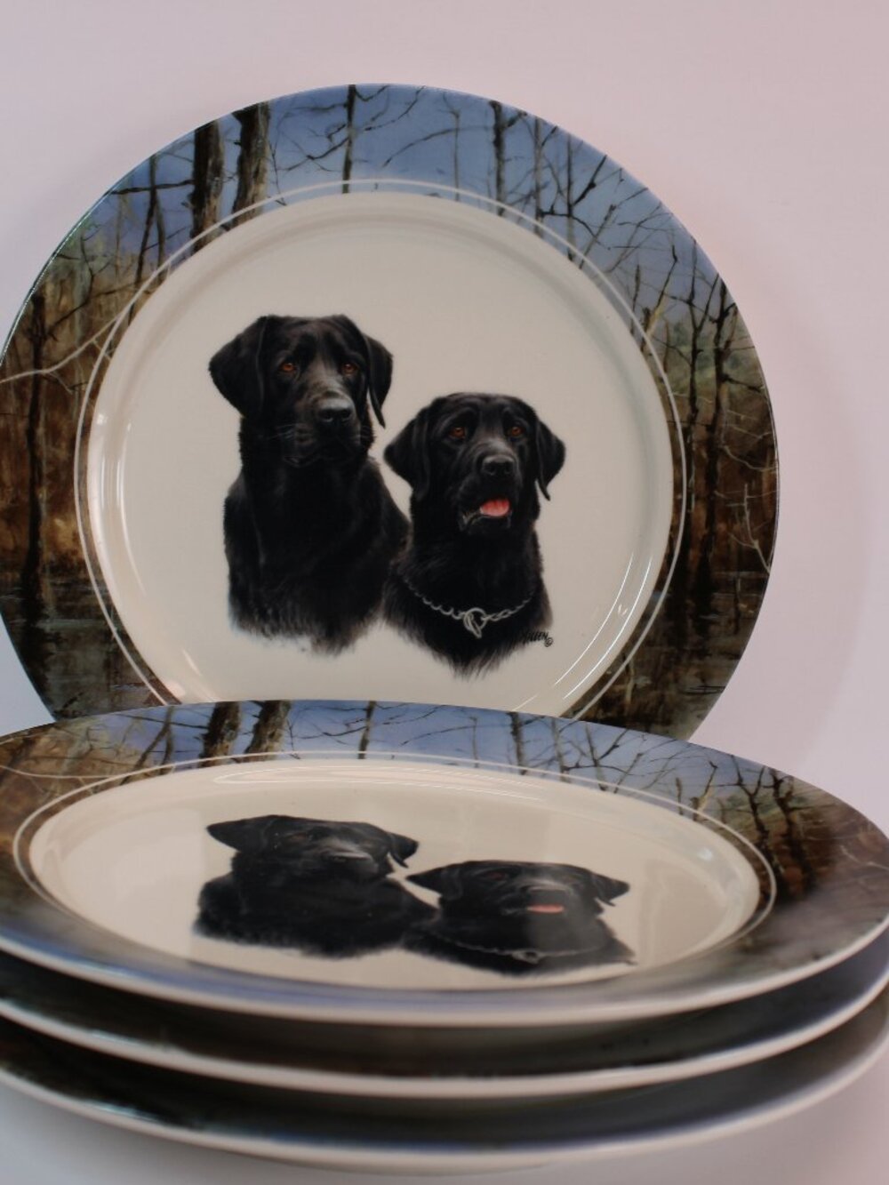Faithful Friends-Black Lab Portrait Jim Killen Wild Wings 10" Dinner Plates x4